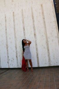 4th of July - Zara Striped Dress, Michael Kors Red Leather Jacket, Prada Red Suede high heels