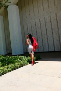 4th of July - Zara Striped Dress, Michael Kors Red Leather Jacket, Prada Red Suede high heels
