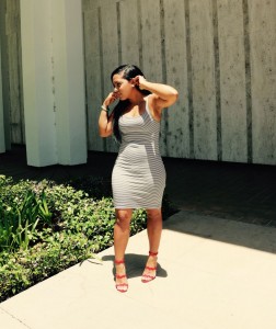 4th of July - Zara Striped Dress, Michael Kors Red Leather Jacket, Prada Red Suede high heels