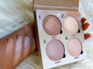 swatches of the best highlighter for brown skin anastasia glow kit sun dipped