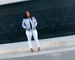 Bomber Jacket with white jeans