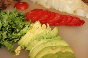 chicken philly recipe - onions, tomatoes, lettuce and avocado