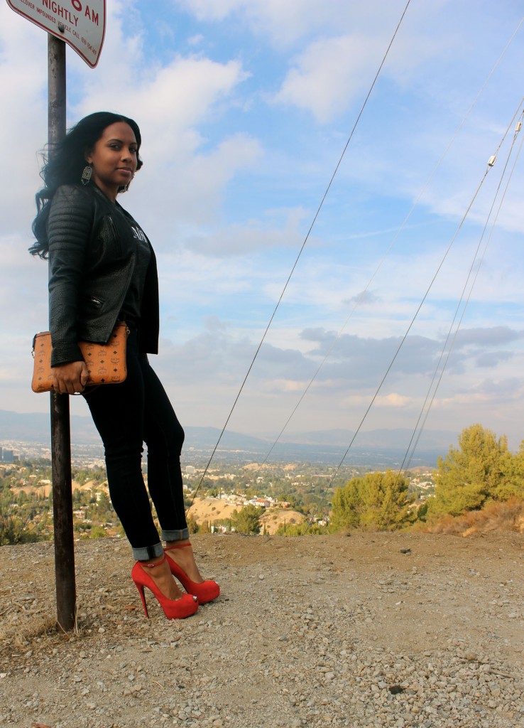 All Saints Leather Jacket, Radarte T-Shirt, 7 for man kind Jeans, Guiseppe Zanotti Heels