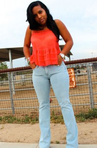 Wearing - Free People Top, AG Denim Flared Denim, Miu Miu Platforms