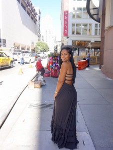 Tanya Major wearing: Free People Extratropical Dress, Hermes Sandals, Gucci Cross Body Bag