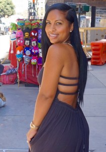 Tanya Major wearing: Free People Extratropical Dress, Hermes Sandals, Gucci Cross Body Bag