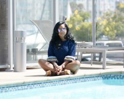 Ruffled sleve top + Denim shorts + Wedges