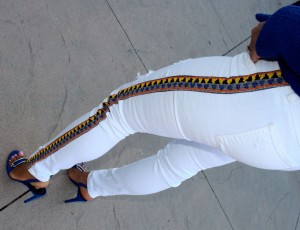 Wearing - Guess embellished white jeans, Balenciaga blue sandals
