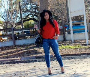 Rag & Bone Floppy Brim Fedora Hat, Zara Sweater, Paige Denim Paint Splattered Denim, YSL Bag, Tom Ford Shades, Christian Louboutin Patent Leather Pigalle Pumps