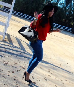 Rag & Bone Floppy Brim Fedora Hat, Zara Sweater, Paige Denim Paint Splattered Denim, YSL Bag, Tom Ford Shades, Christian Louboutin Patent Leather Pigalle Pumps