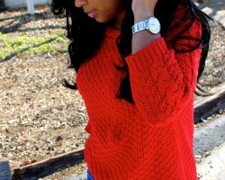 red knitted sweater + paint splattered jeans