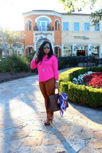 Hot Pink Sweater, Colored Jeans, YSL Heels, Saint Laurent