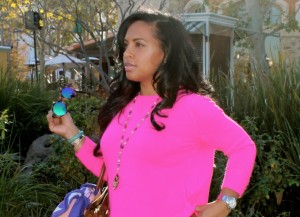 Hot Pink Sweater, Colored Jeans, YSL Heels, Saint Laurent