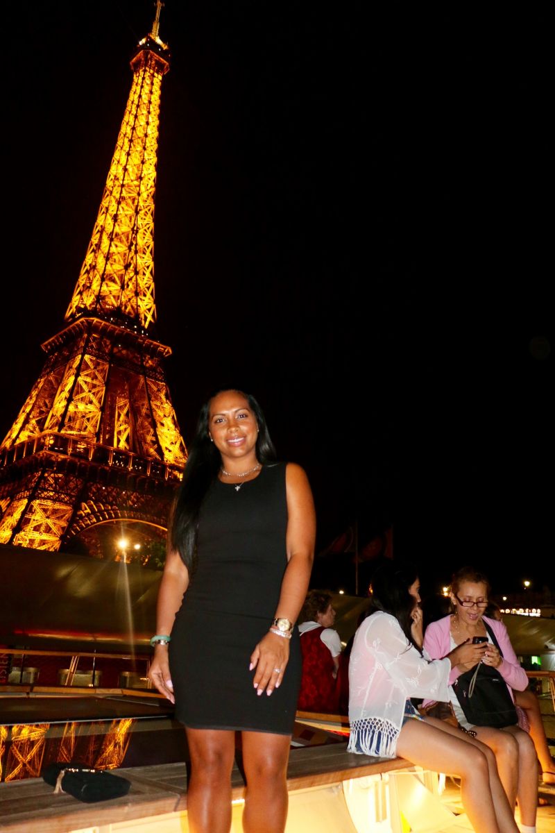 Tanya Major in front of the Eiffel Tower in Paris