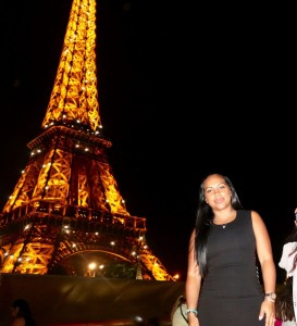 Tanya Major in front of the Eiffel Tower in Paris