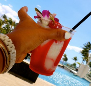 Enjoying the Maui sunset with a Lava Flow drink