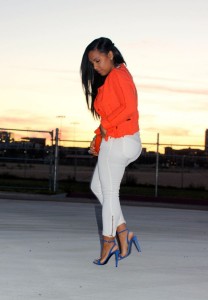Wearing - Orange Chanel inspired Tweed Jacket by Zara, James Perse Tank, Genetic Denim White Jeans, Balenciaga Sandals