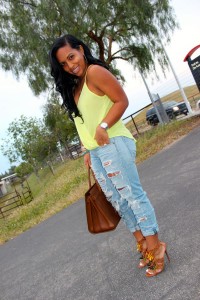 Wearing - RAG & BONE JEANS THE DRE IN THRASHER, Random Tank, Jimmy Choo Sandals, Saint Laurent Bag