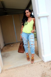 Wearing - RAG & BONE JEANS THE DRE IN THRASHER, Random Tank, Jimmy Choo Sandals, Saint Laurent Bag