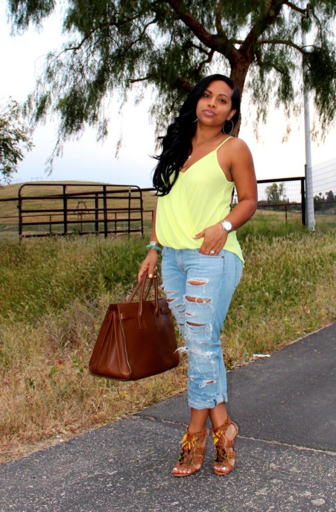 Wearing - RAG & BONE JEANS THE DRE IN THRASHER, Random Tank, Jimmy Choo Sandals, Saint Laurent Bag