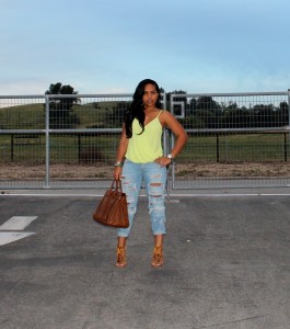 Wearing - RAG & BONE JEANS THE DRE IN THRASHER, Random Tank, Jimmy Choo Sandals, Saint Laurent Bag