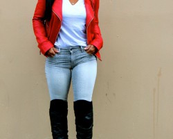 snake print jeans and a white tee