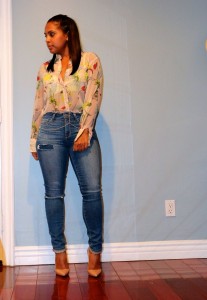 Wearing - Blouse, Denim, So Kate Nude Pumps, Body Chain
