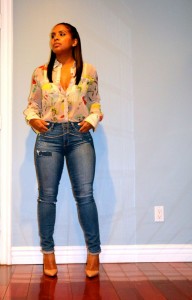 Wearing - Blouse, Denim, So Kate Nude Pumps, Body Chain