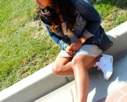 Striped dress + jean jacket