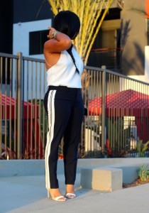 Wearing - Vince Double Stripe Trousers, Parker Chain Strap Cami, Manolo Blahnik Sandals