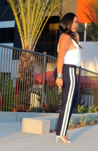 Wearing - Vince Double Stripe Trousers, Parker Chain Strap Cami, Manolo Blahnik Sandals