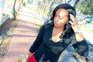 Wearing - V-neck sweater, red jeans